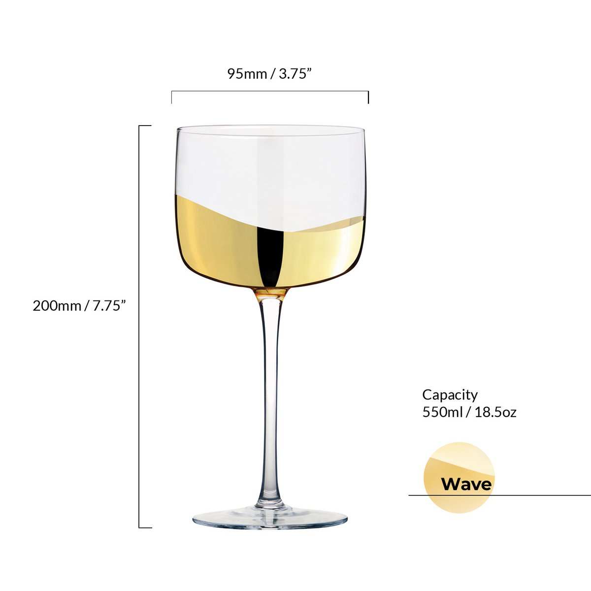Set of 2 Wave Gold Gin Glasses - Cocktail Glass Set