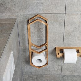 Porta della carta igienica rustica, mensola in legno montato a parete per la conservazione del bagno e arredamento