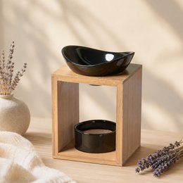 Naturea Series Kalos Perfume Burner - Scented wax candle holder made of bamboo and ceramic for aromatherapy and decorative use. Ideal gift idea.