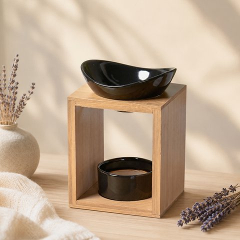 Perfume Burner Naturea Series - Kalos - Scented Waxes Candle Holder - Aromatherapy Decorative Object - Bamboo and Ceramic - Gift Idea