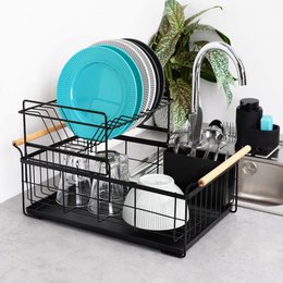 Dish drying rack black two-tier metal 48x29x28.5 cm