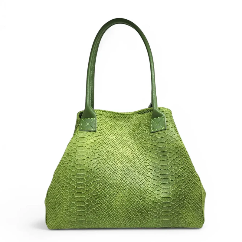 LOLA – Italian Python-Embossed Leather Bag – Grass Green
