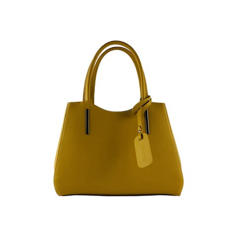 RB1004R | Echt lederen handtas gemaakt in Italië met afneembare schouderband en metalen karabijnhaakbevestigingen - Mosterdkleur - Afmetingen: 33 x 25 x 15 cm + handvatten 13 cm