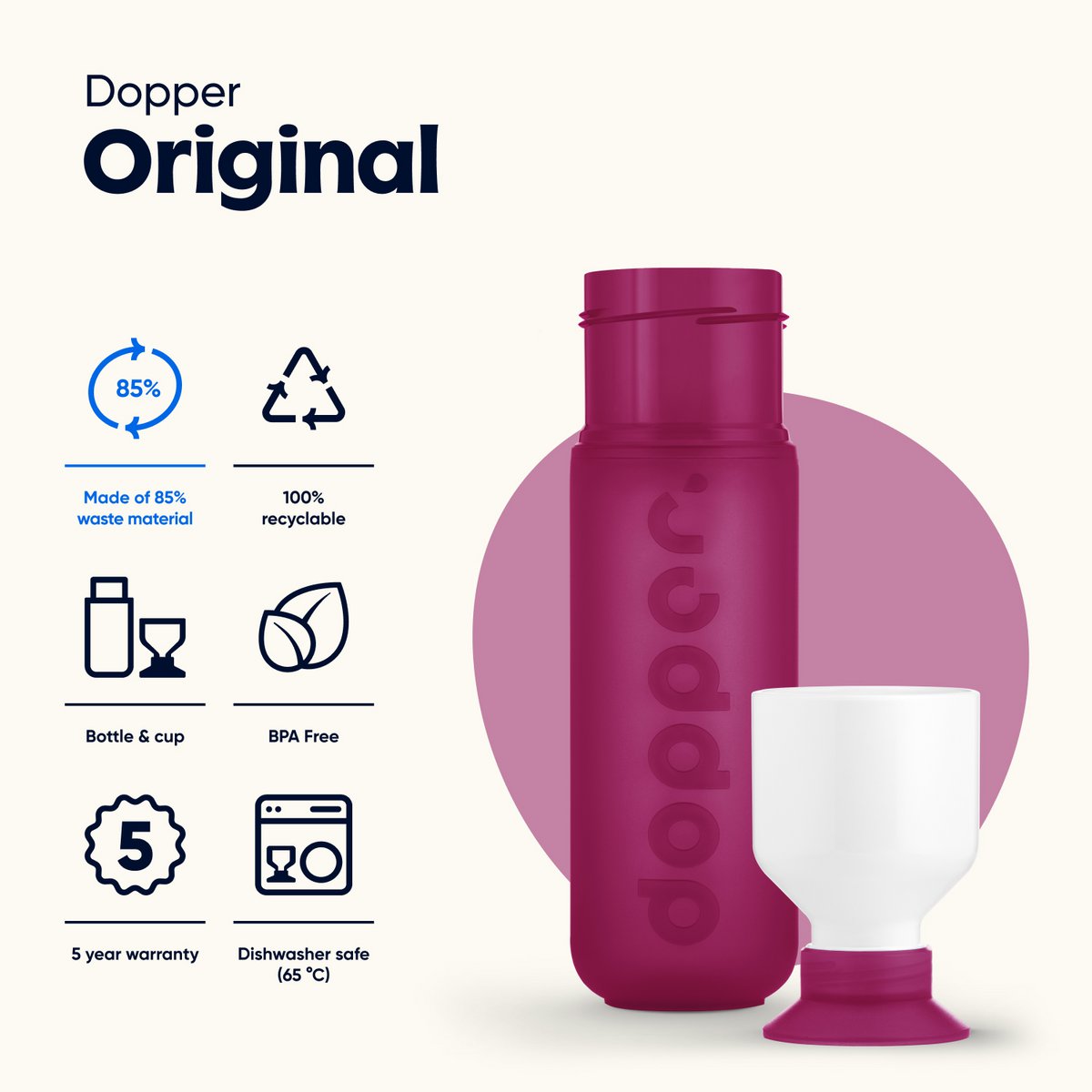 Dopper Original Botella Reutilizable Funky Fucsia 450ml
