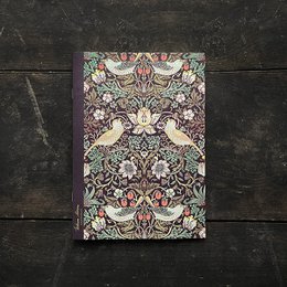  Floral patterned notebook with "Strawberry thief" design by William Morris. Hardcover with lined pages, suitable for writing, journaling, or note-taking.