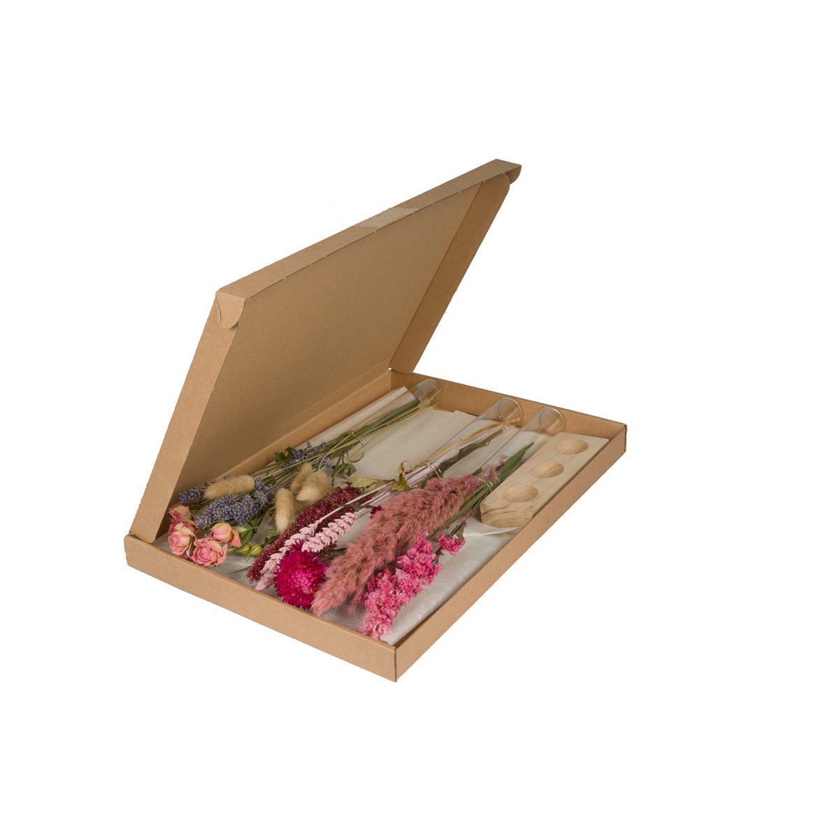 Confezione regalo - Fiori secchi nella cassetta delle lettere - Con vasi - Rosa