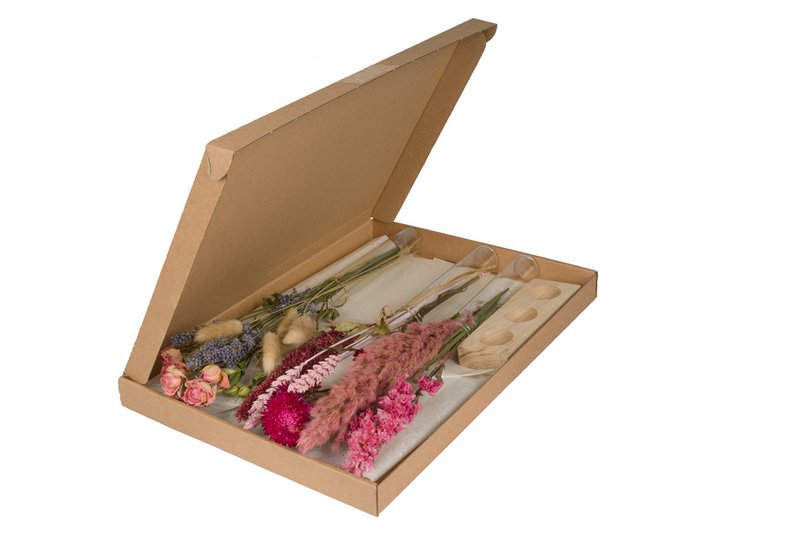 Confezione regalo - Fiori secchi nella cassetta delle lettere - Con vasi - Rosa
