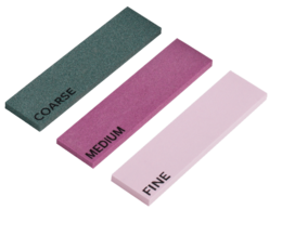 Coarse, medium, and fine grit ceramic files for fitness equipment maintenance and repair.