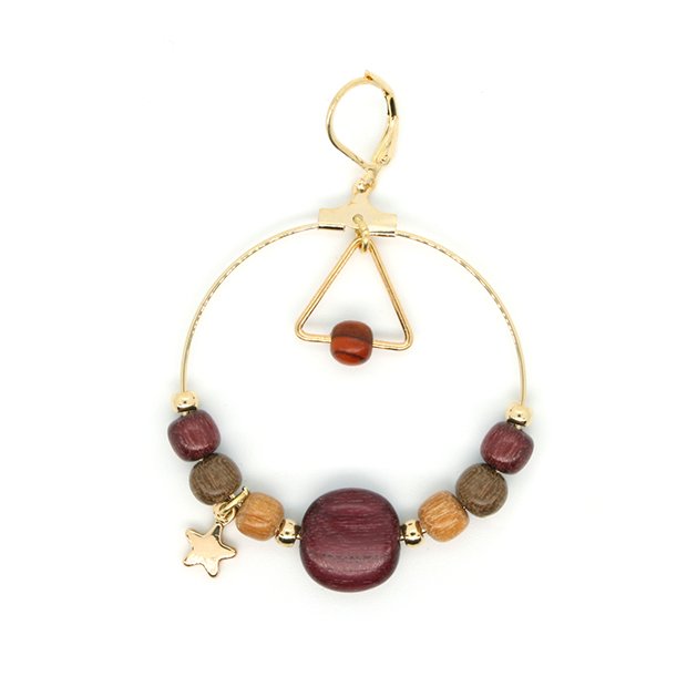 Pendientes madera dorada fina oro - criolla