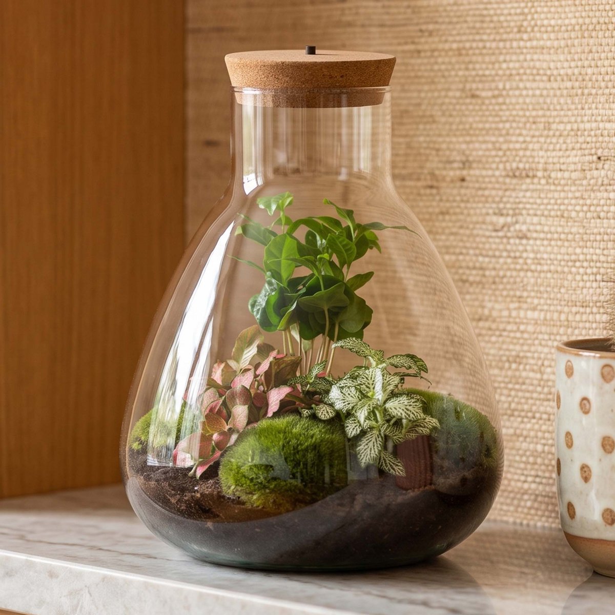 Zestaw do samodzielnego wykonania terrarium - Kawa Sam ze światłem - Ogród butelkowy - ↑ 30 cm