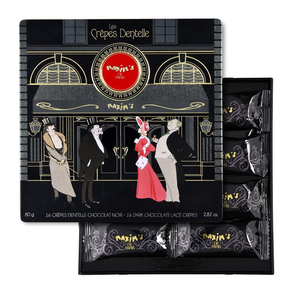 Schachtel mit 16 Spitzen-Crêpes aus dunkler Schokolade - 80 g