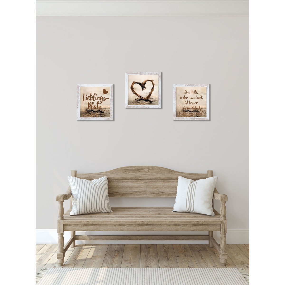 Lot de 3 tableaux encadrés LIEBLINGSPLATZ 3 x 23 x 23 cm décoration murale moderne