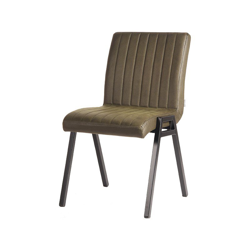 Hazer Matz Dining Chair - Army - Artificial Leather - Black Metal Frame 50 x 86 x 60 cm