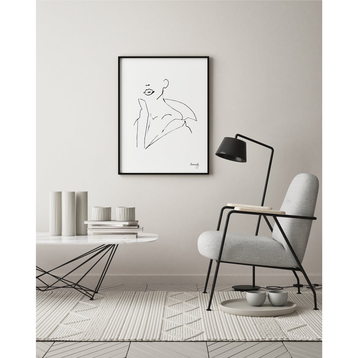 Nudity in a shirt - Woman Sculpture Line Art Print
