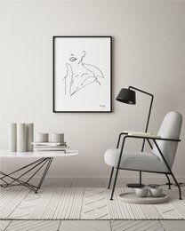 Nøgenhed i en skjorte - Woman Sculpture Line Art Print