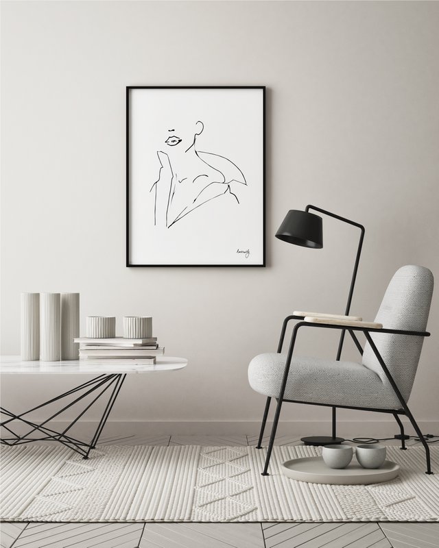 Nøgenhed i en skjorte - Woman Sculpture Line Art Print