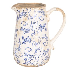 Decoratie Kan 1000 ml Wit Blauw Keramiek Bladeren Waterkan