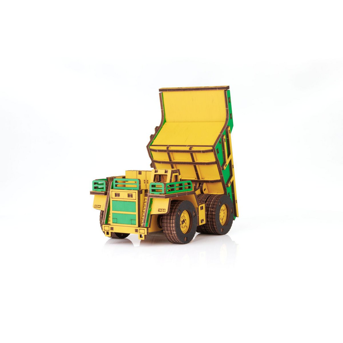Eco Wood Art (EWA) 3D-Puzzle aus mechanischem Holz, Bergbau-Muldenkipper Belaz-7513E, 4219, Farbe Gelb und Grün, 17 x 10 x 9 cm