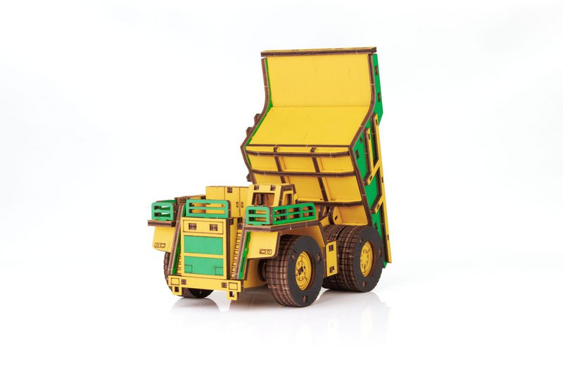 Eco Wood Art (EWA) 3D-Puzzle aus mechanischem Holz, Bergbau-Muldenkipper Belaz-7513E, 4219, Farbe Gelb und Grün, 17 x 10 x 9 cm