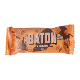 Salted caramel date bar covered in chocolate. Chewy snack bar with sweet and salty flavors.