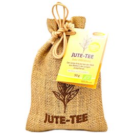Organic jute tea bag with loose green tea leaves. Jute material, natural, eco-friendly. Suitable for tea drinkers who prefer a sustainable and natural tea experience.