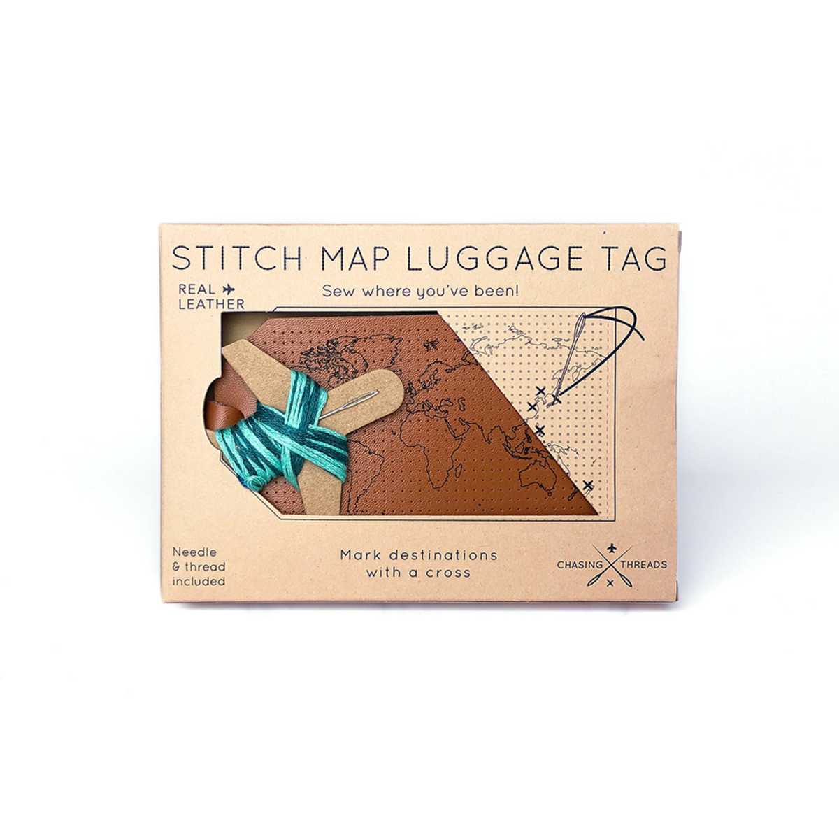 Étiquette à Bagage Stitch Map - Marron