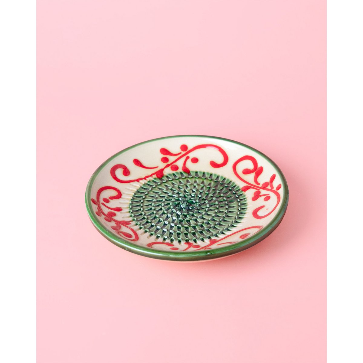 Garlic Grater Rustic Ceramic Dish - Traditional Green - Small Alhambra