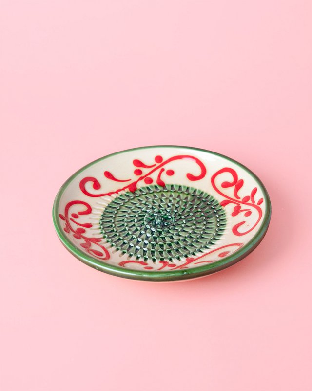 Garlic Grater Rustic Ceramic Dish - Traditional Green - Small Alhambra