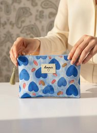 Toilettas etui 14x20 cm bedrukte harten Love gift pompon