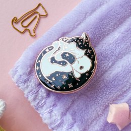 Galaxy Kitty | Croissant Cat | Rose Gold plated Cosmic Kitty | Hard Enamel Pin | Pin Brooche