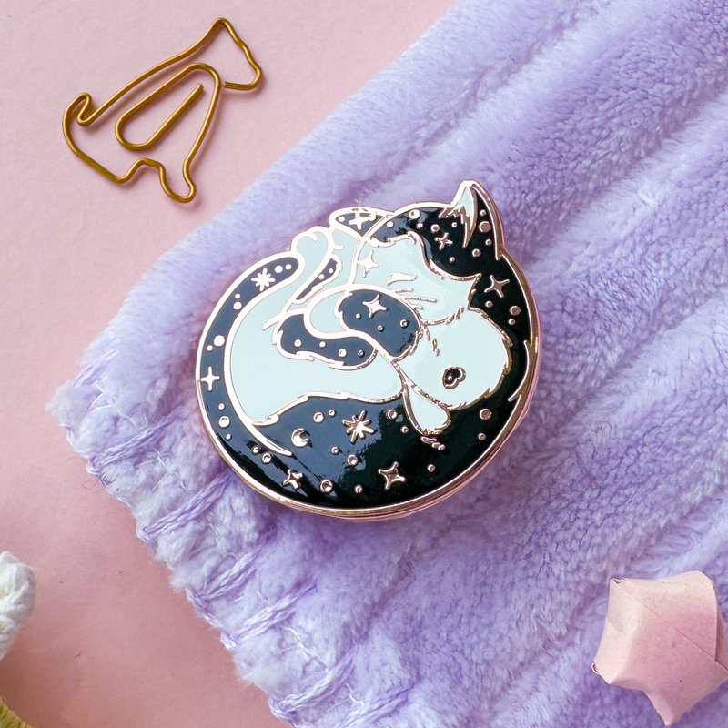 Galaxy Kitty | Croissant Cat | Rose Gold plated Cosmic Kitty | Hard Enamel Pin | Pin Brooche
