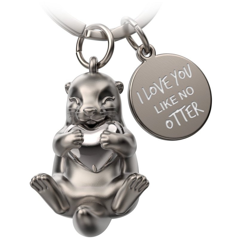 "Jeg elsker dig som ingen odder" Otter nøglering "Otty" med gravering - kærligt lykkeamulet med hjerte - gave til partner, bedste ven