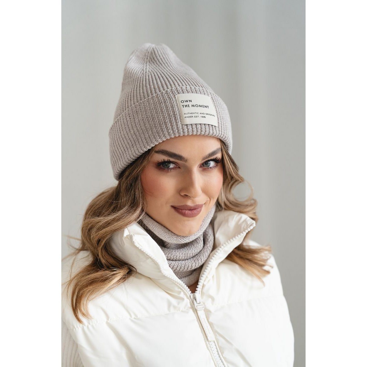 BRIGID NEW hat and scarf set – 100% merino wool – beige