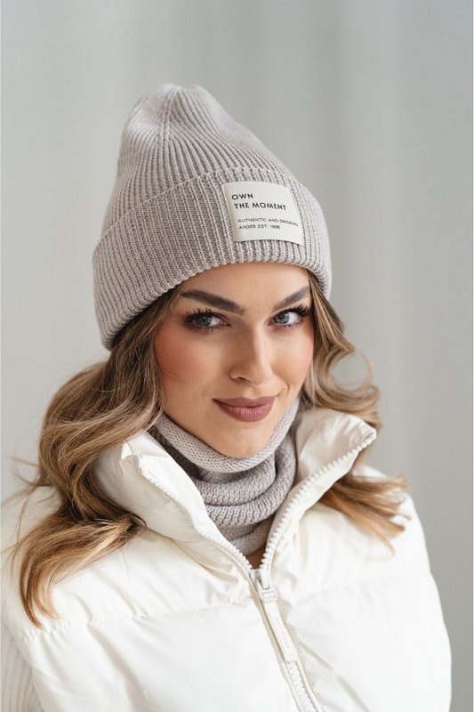 BRIGID NEW hat and scarf set – 100% merino wool – beige