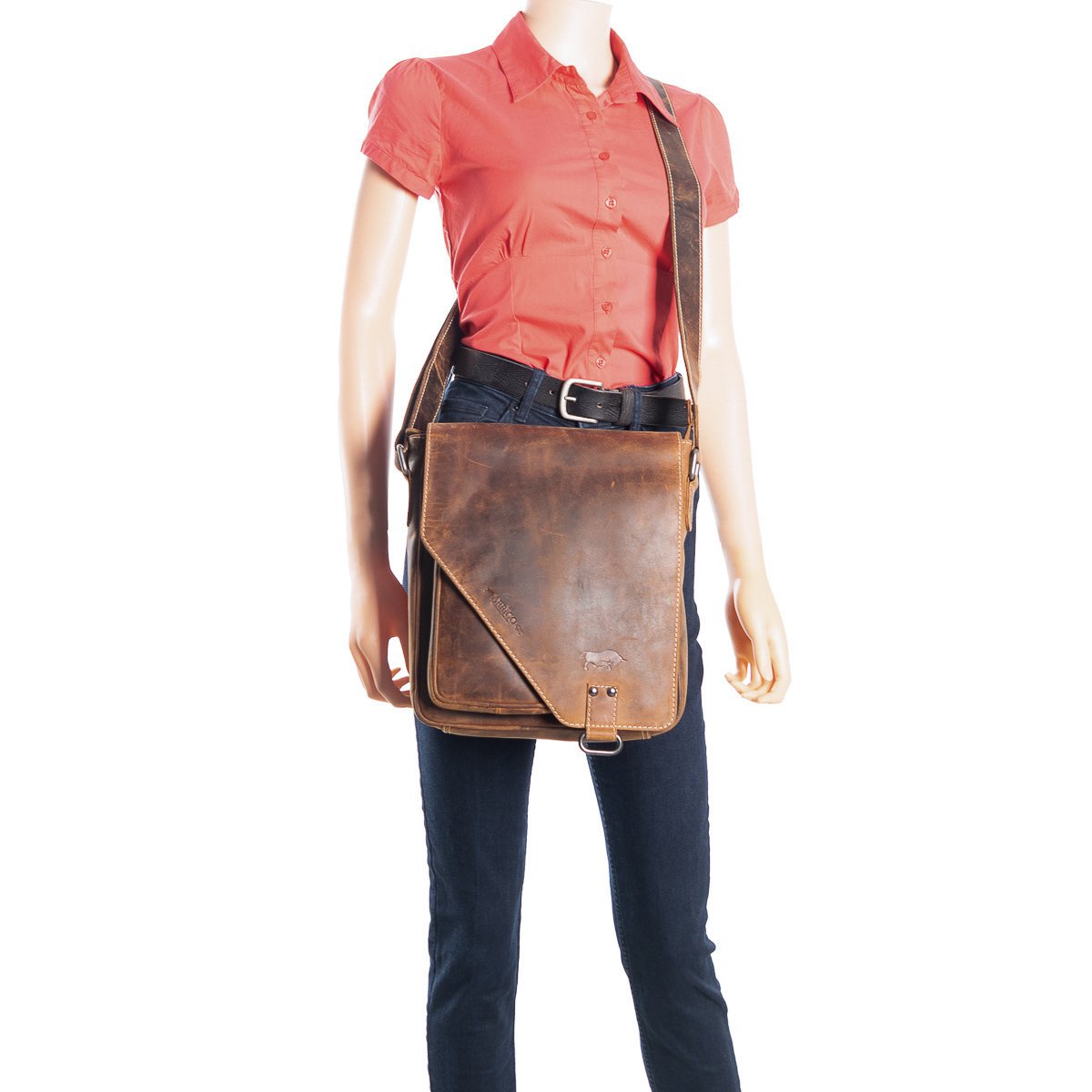Umhängetasche in 3 Farben Buffalo -Leder mit einem Wickelventil und zwei Magnetverschlüssen - Crossbody -Tasche