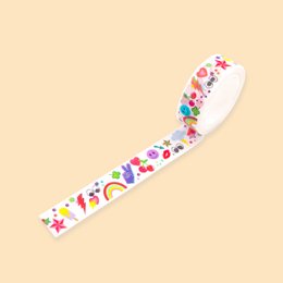 Colorful, decorative washi tape with various patterns and designs, including stars, hearts, and geometric shapes.