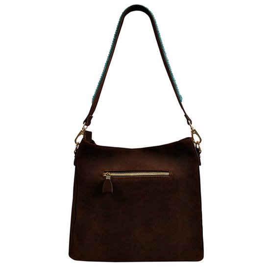 BOHO IBIZA BAG - Aquamarine shoulder strap (70cm) + Suede bag (Cocoa)