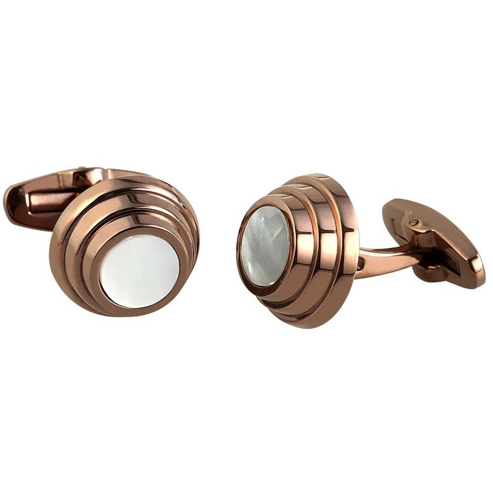 Engelhardt stainless steel cufflinks, IP Coffee coated, with mother-of-pearl insert, Ø 16 mm