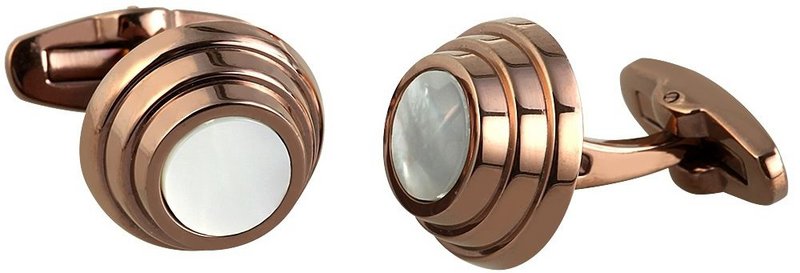 Engelhardt stainless steel cufflinks, IP Coffee coated, with mother-of-pearl insert, Ø 16 mm