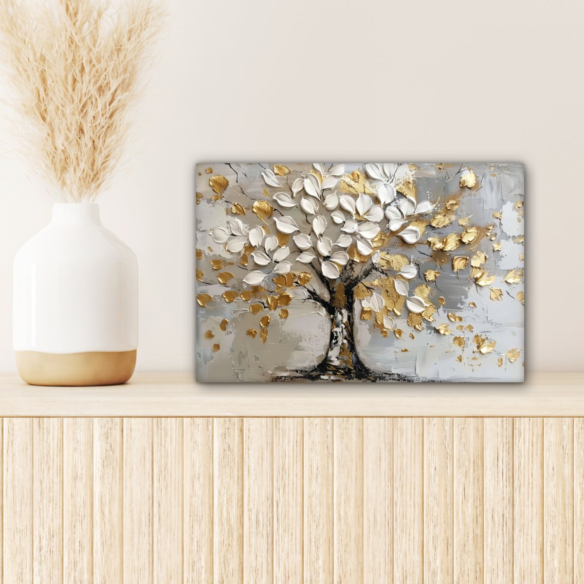 Peinture sur toile - Décoration murale - Boom - Beige - Gray - Gold - Résumé
