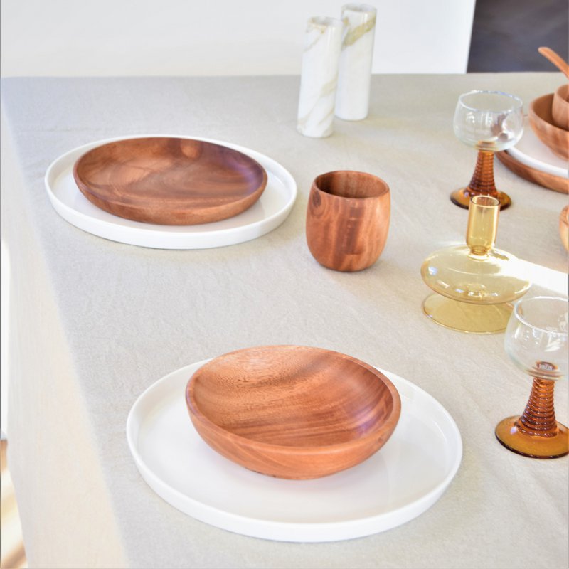 Handmade Tableware - Flat Bowl Ø16 cm - Eco-friendly - Khaya Wood