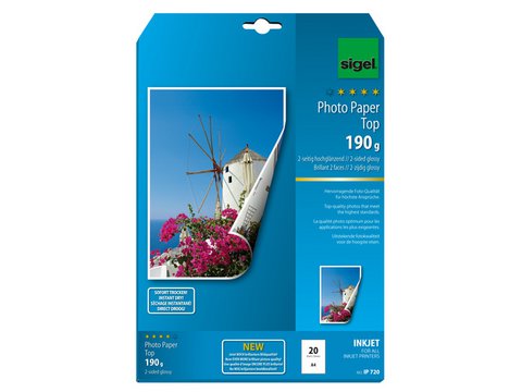 Inkjetfotopapier Sigel A4 Top 190grs hoogwit 20 vel hoogglans