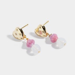 Boucles d'oreilles clous coeur plaqué or avec pendentif cristal rose
