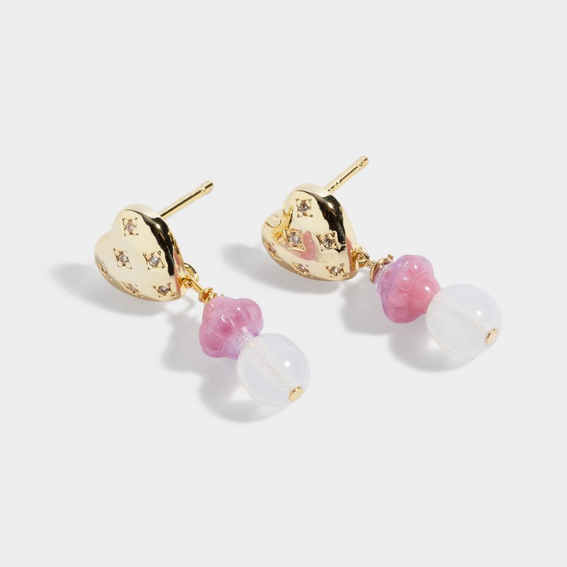 Boucles d'oreilles clous coeur plaqué or avec pendentif cristal rose