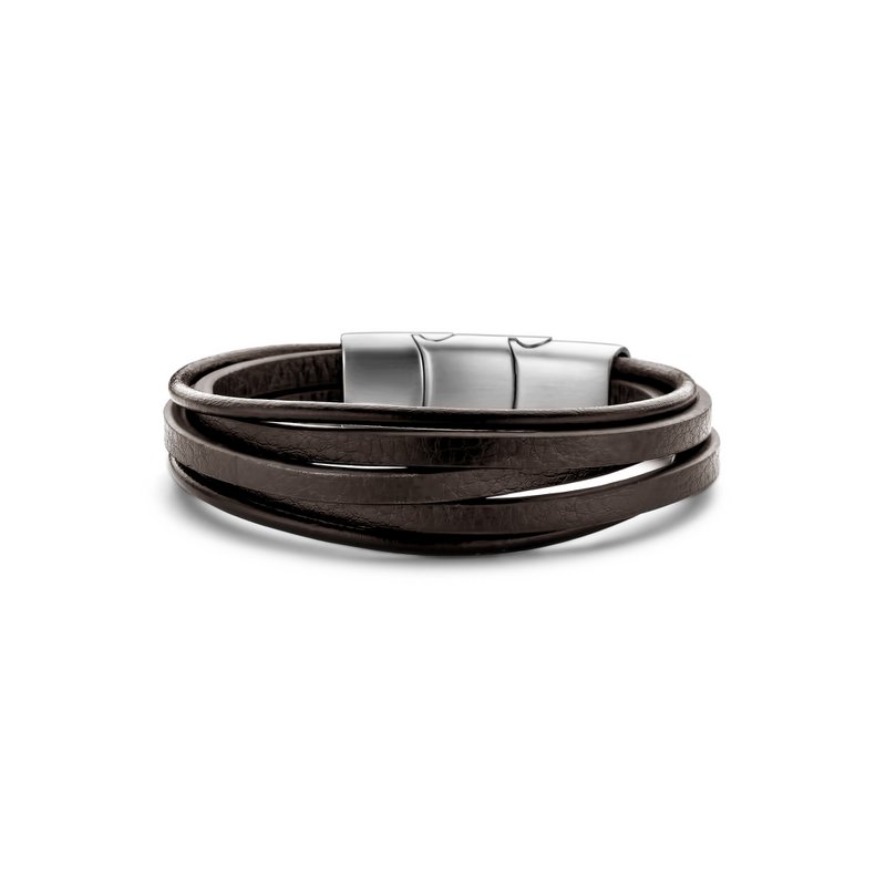 Frank 1967 7FB-0510 Bracciale da uomo - Pelle - Fili multipli - Marrone scuro - 21 cm - Color argento
