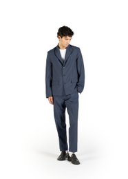 Regular-fit uldblazer i blå og sort vævning Made in Italy