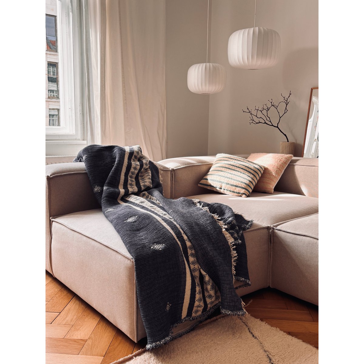 Muslin blanket - blue and white - 2.20 x 2.50 m