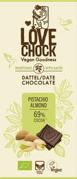 Cioccolato addolcito con date pistacchi di mandorle 69% cacao - bio, vegano, resistente