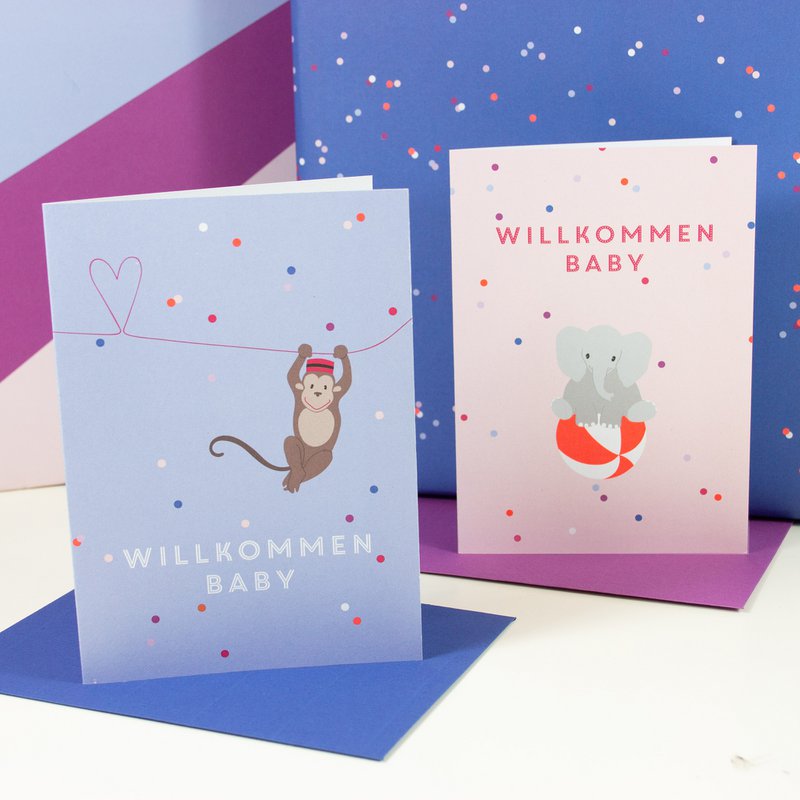 Greeting card welcome baby (monkey)