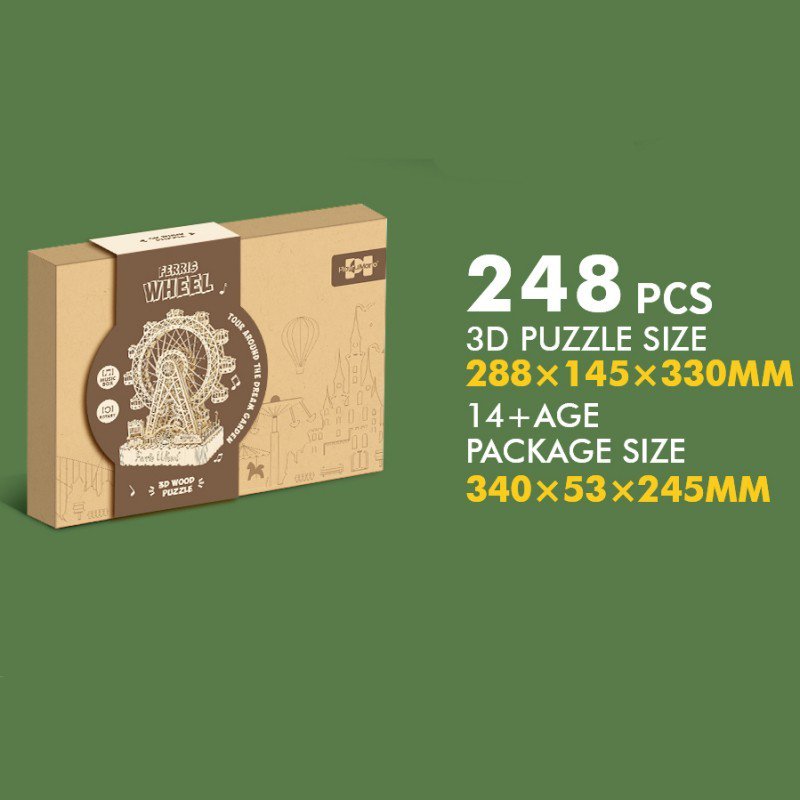 Inspirebox, 3D-Spieluhr, Holzpuzzle Riesenrad, BE011926, 28,8 x 14,5 x 33 cm